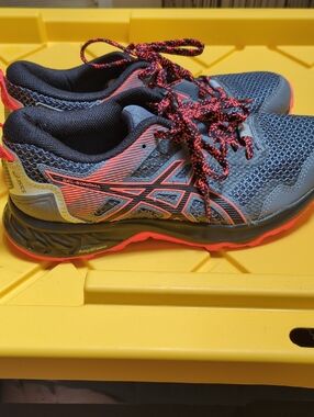 ASICS Gray and Coral Trail Sneakers